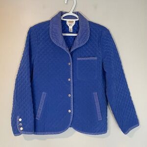 Talbots Petites Blue Quilted Stretch Barn Jacket Corduroy Trim Collar Sz P Small